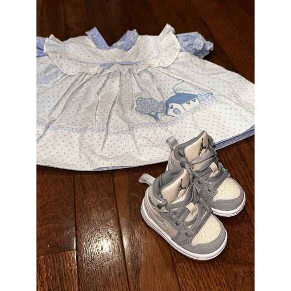 Vintage Mayfair Dress 18m - Floral Blue/White Pinafore, Peter Pan Collar - Picture 14 of 14